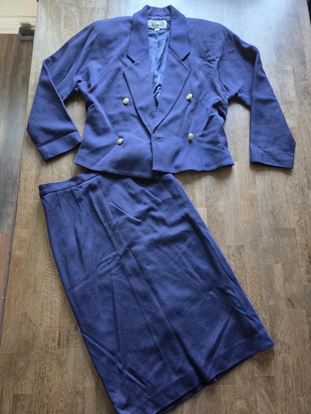 Vintage Double-Breasted Skirt And Blazer Set With Shoulder Pads